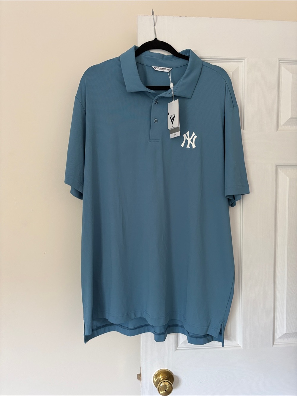 Men's Teal Polo with White NY Logo - Classic Collared Short Sleeve